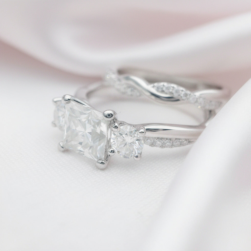 Princess Cut Diamond Twist Wedding Ring Set-Black Diamonds New York