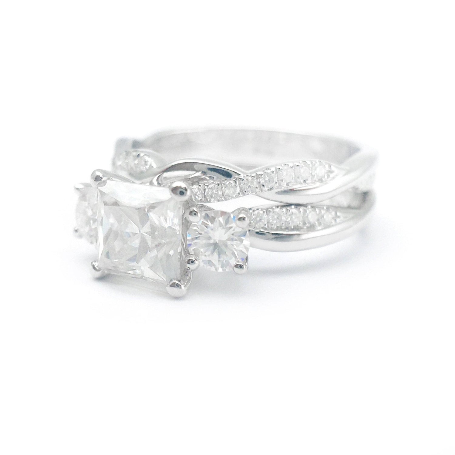 Princess Cut Moissanite Twist Wedding Ring Set-Black Diamonds New York