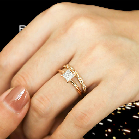 Princess Cut Diamond Twist Wedding Ring Set-Black Diamonds New York