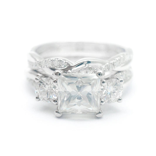 Princess Cut Moissanite Twist Wedding Ring Set - Black Diamonds New York