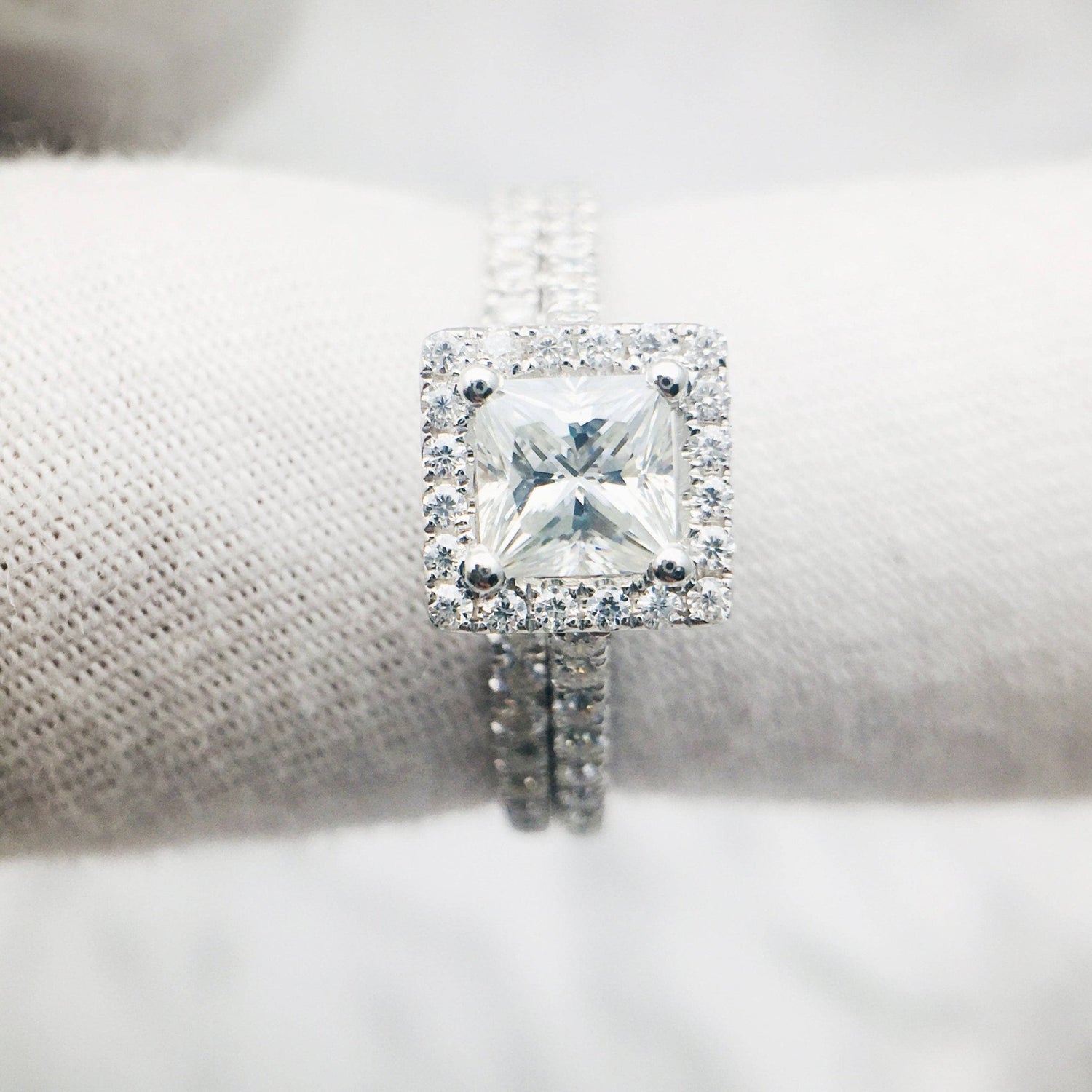 Princess Cut Diamond Vintage Promise Dainty Ring Set-Black Diamonds New York