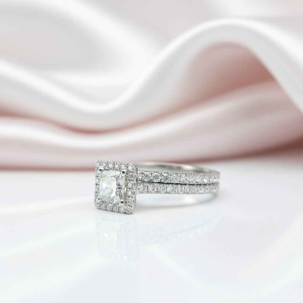 Princess Cut Diamond Vintage Promise Dainty Ring Set-Black Diamonds New York