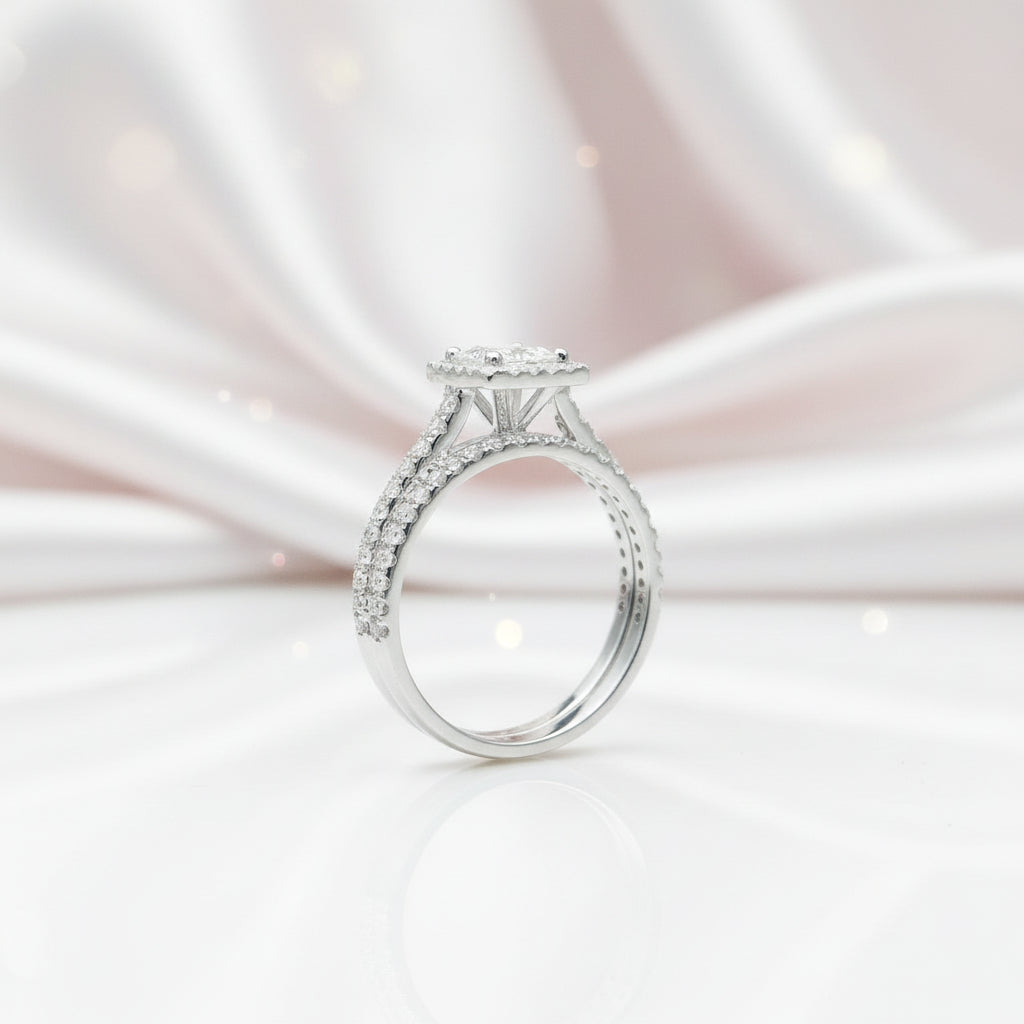 Princess Cut Diamond Vintage Promise Dainty Ring Set-Black Diamonds New York