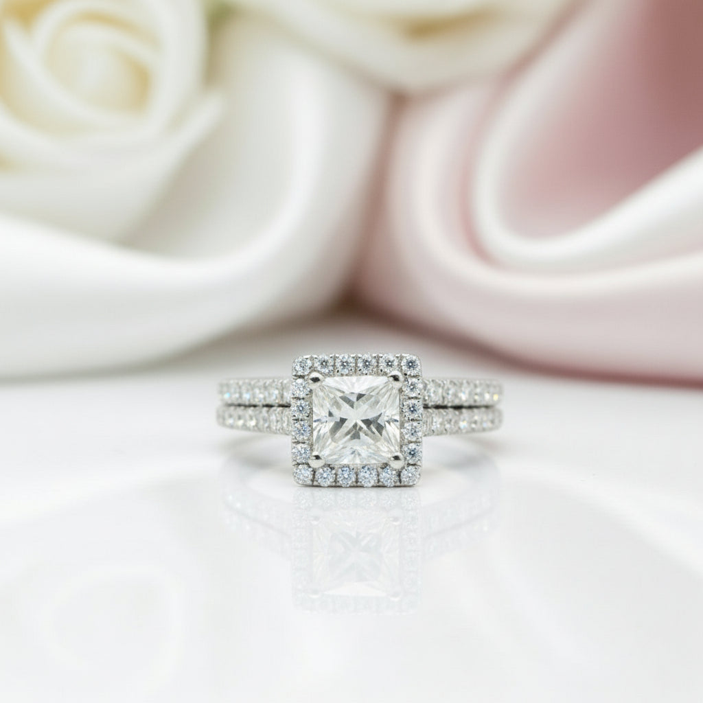 Princess Cut Diamond Vintage Promise Dainty Ring Set-Black Diamonds New York