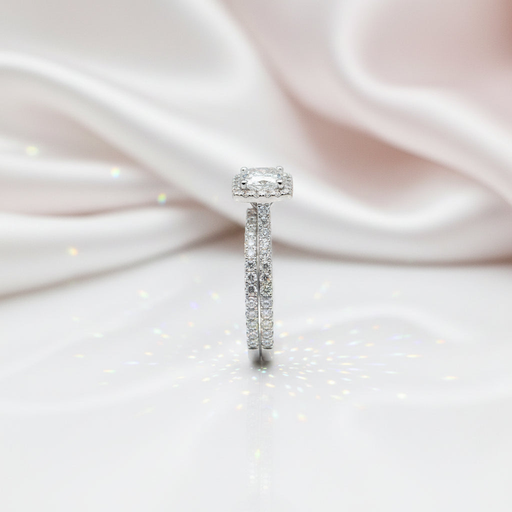 Princess Cut Diamond Vintage Promise Dainty Ring Set-Black Diamonds New York