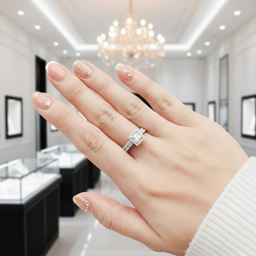 Princess Cut Diamond Vintage Promise Dainty Ring Set-Black Diamonds New York