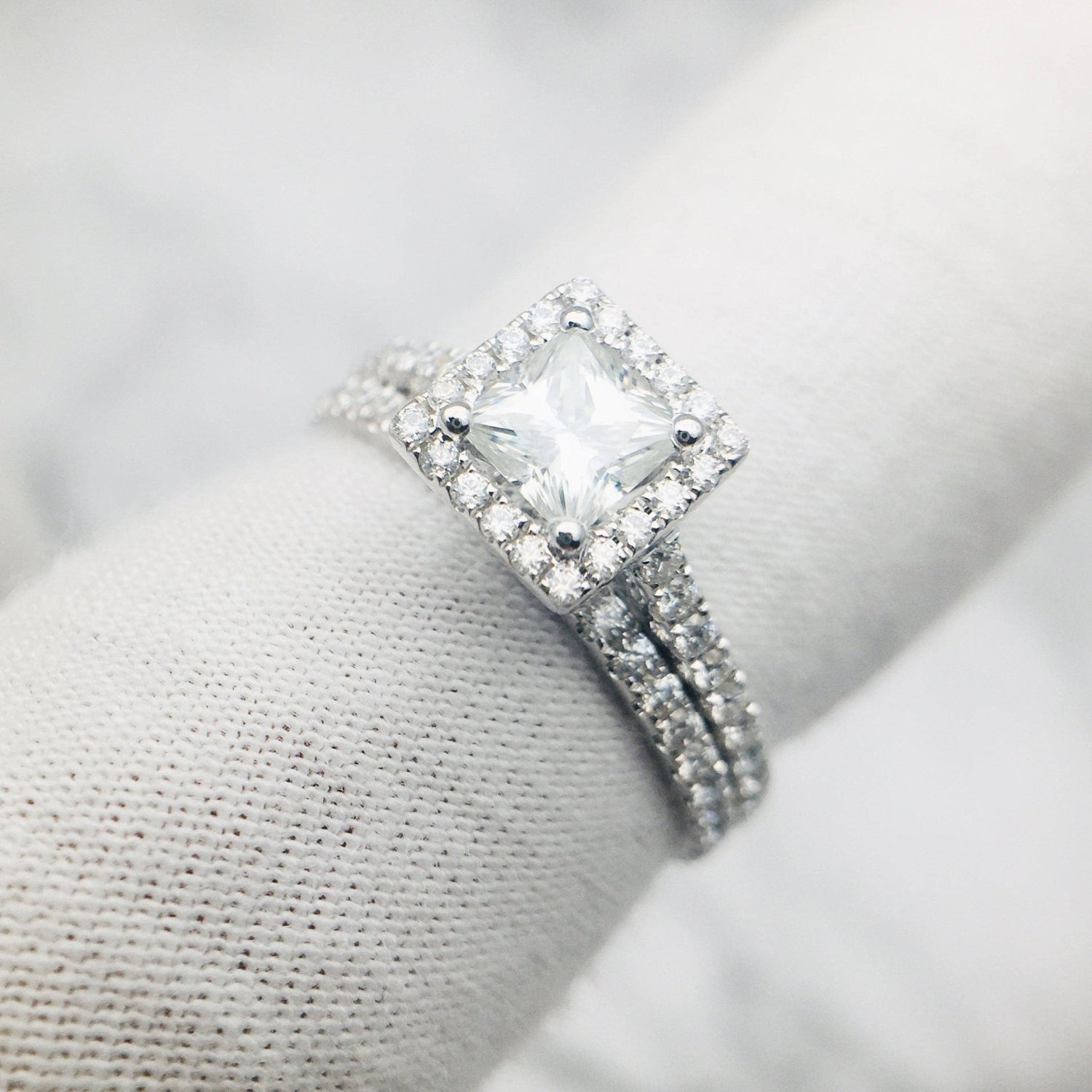 Princess Cut Moissanite Vintage Promise Dainty Ring Set-Black Diamonds New York