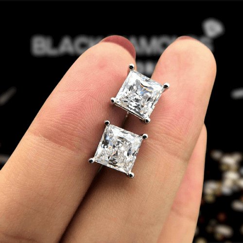 Princess Cut Sona Simulated Diamond Stud Earrings-Black Diamonds New York
