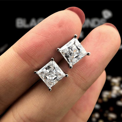 Princess Cut Sona Simulated Diamond Stud Earrings - Black Diamonds New York