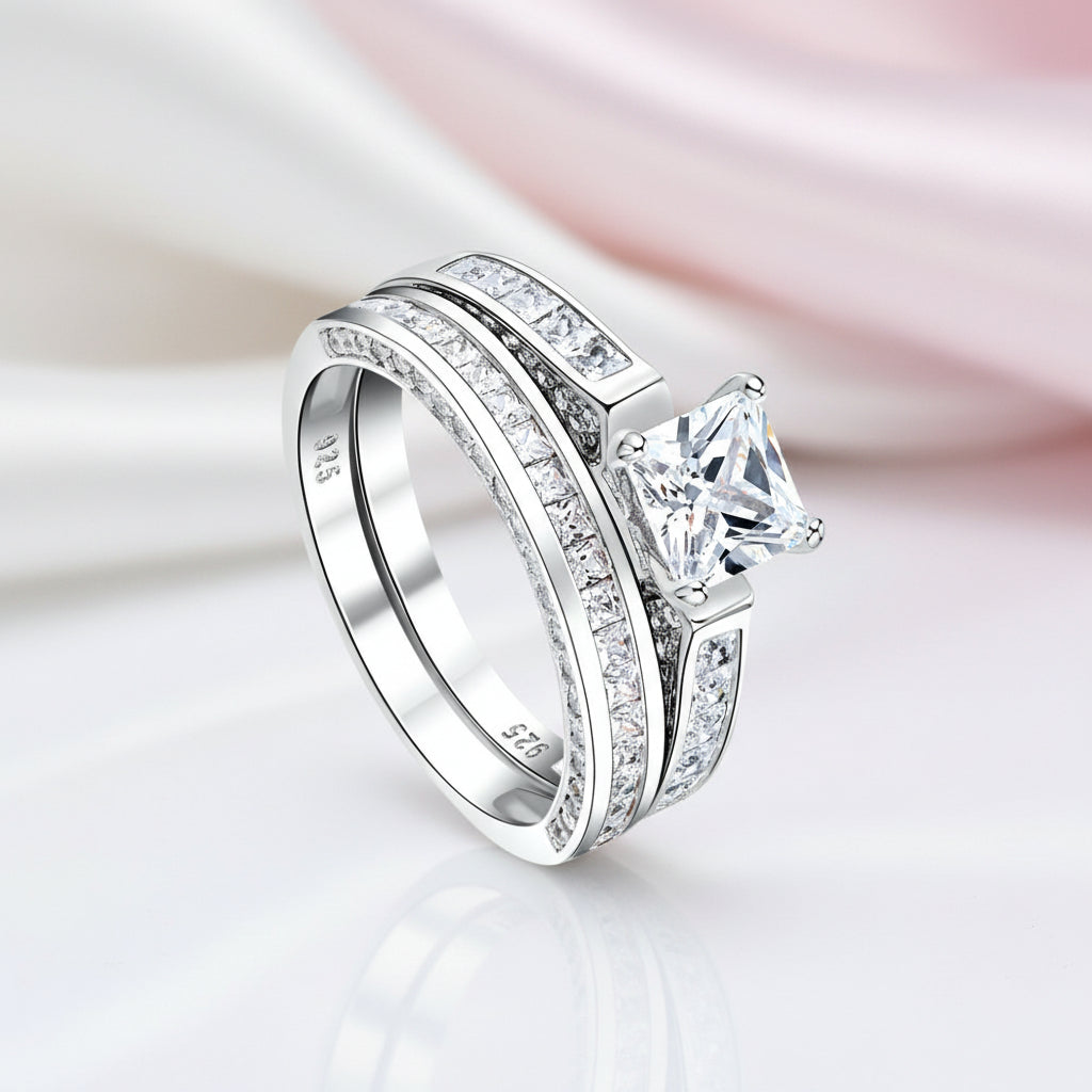 Princess Cut Diamond Classic Engagement Ring Set-Black Diamonds New York