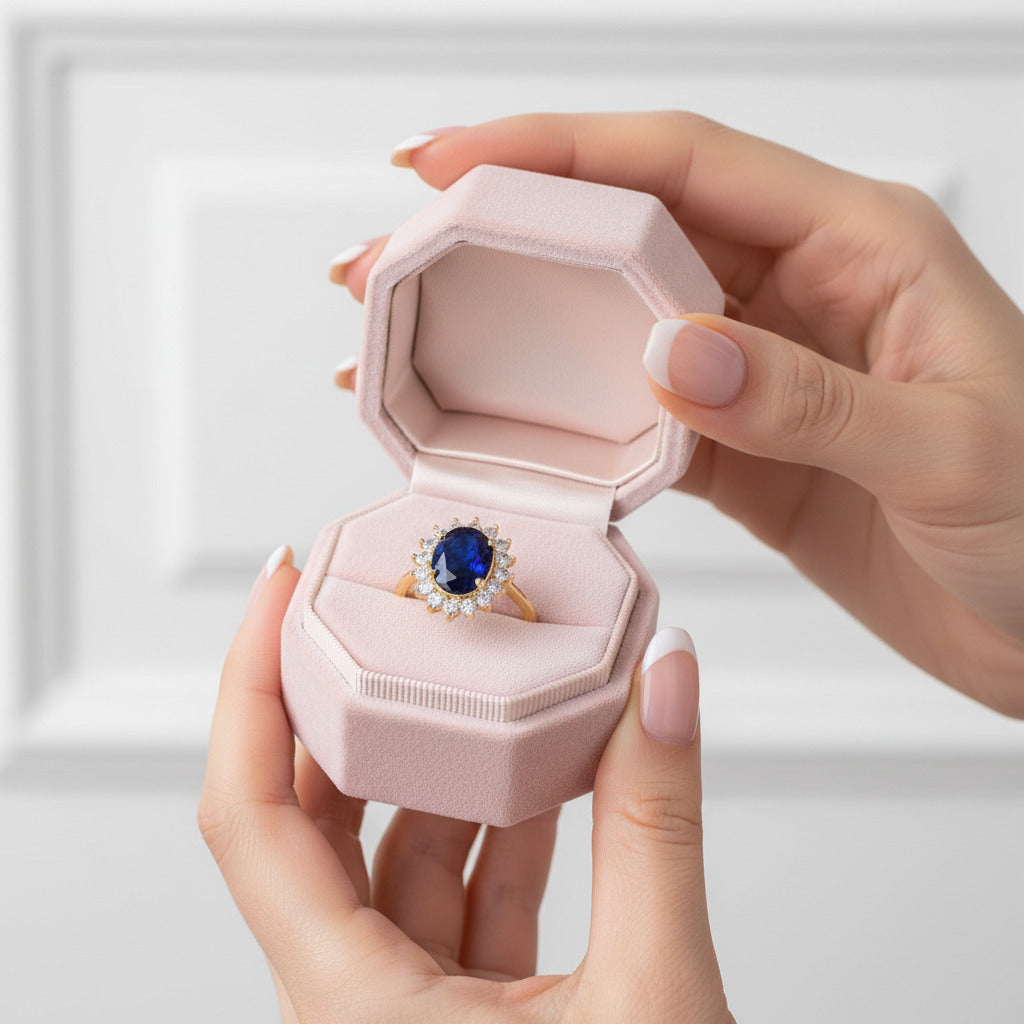 Princess Diana Inspired Colored Gemstone Engagement Ring-Black Diamonds New York