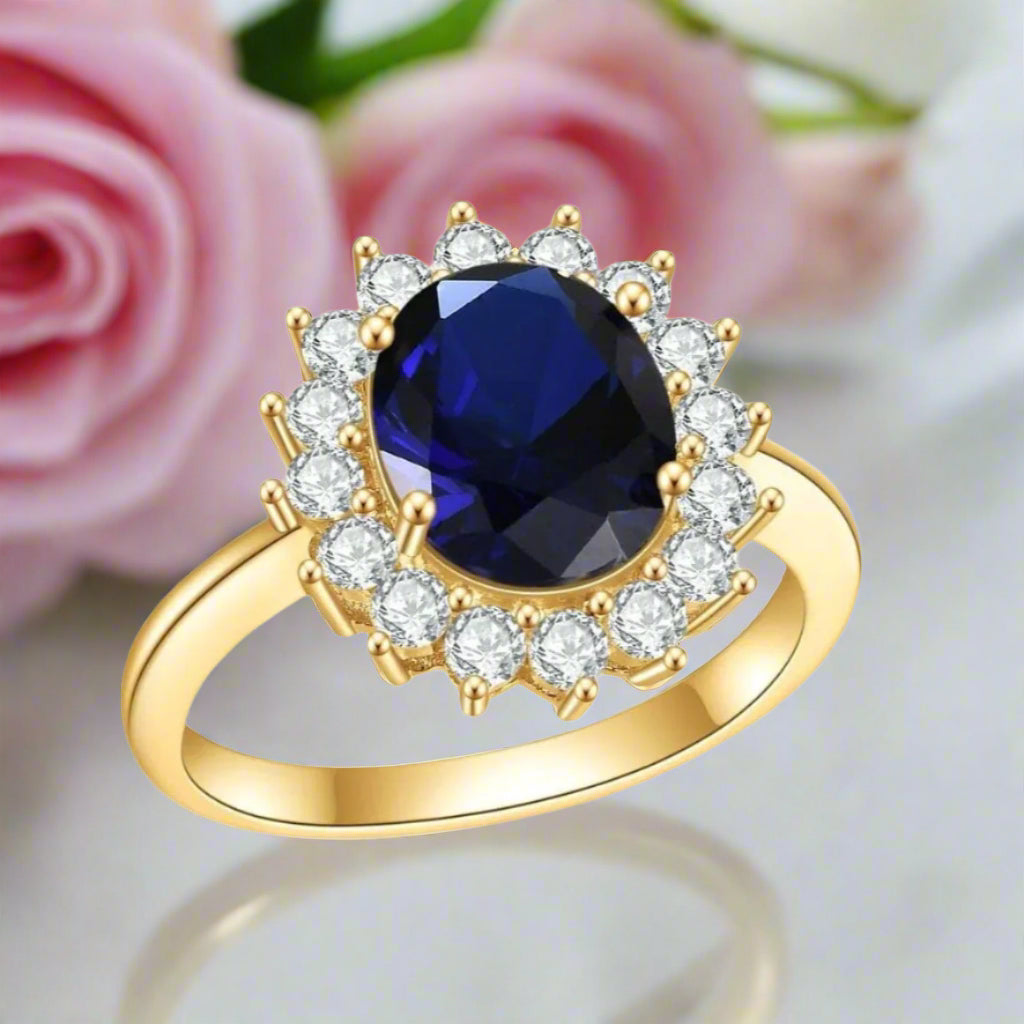 Princess Diana Inspired Colored Gemstone Engagement Ring-Black Diamonds New York