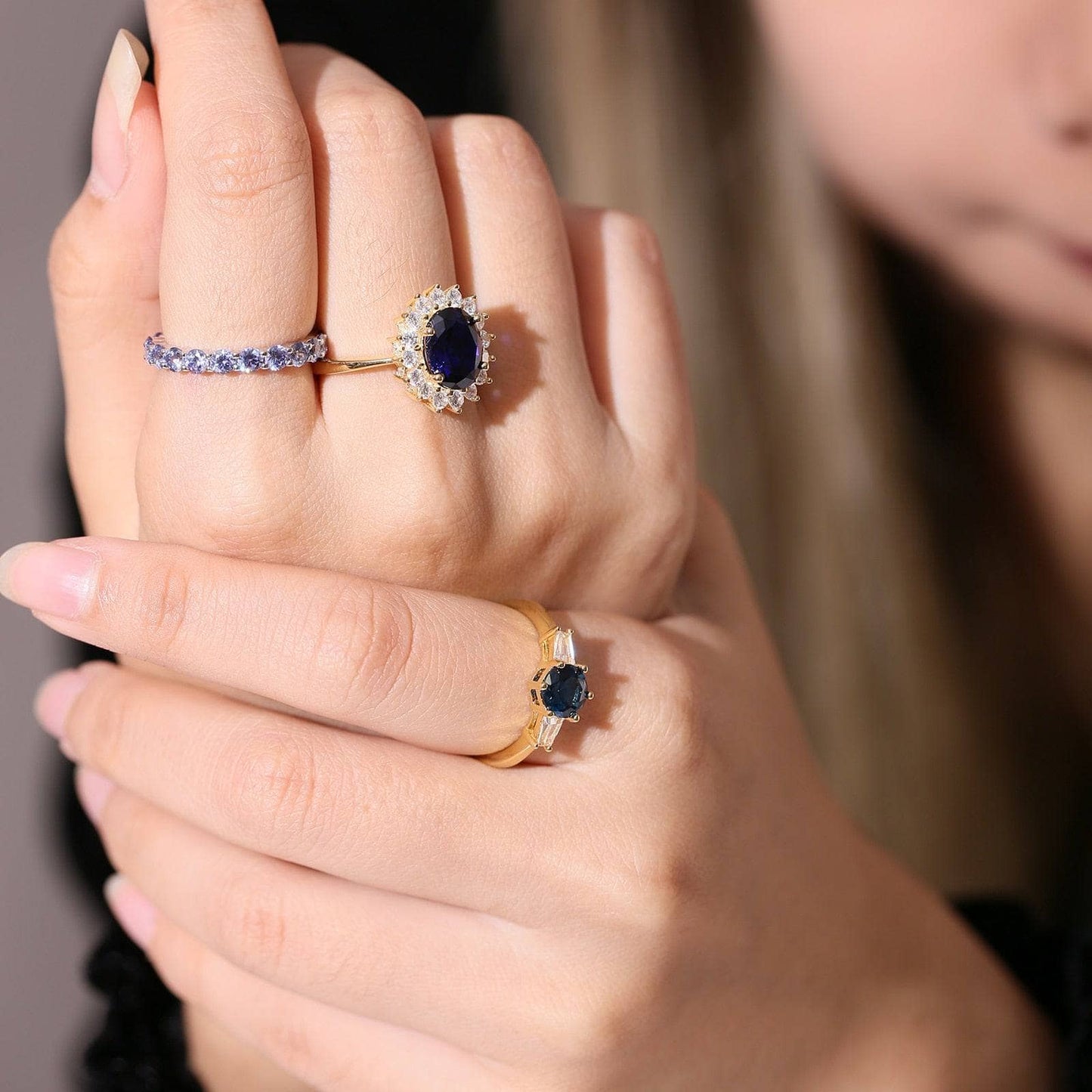 Princess Diana Inspired Colored Gemstone Engagement Ring-Black Diamonds New York