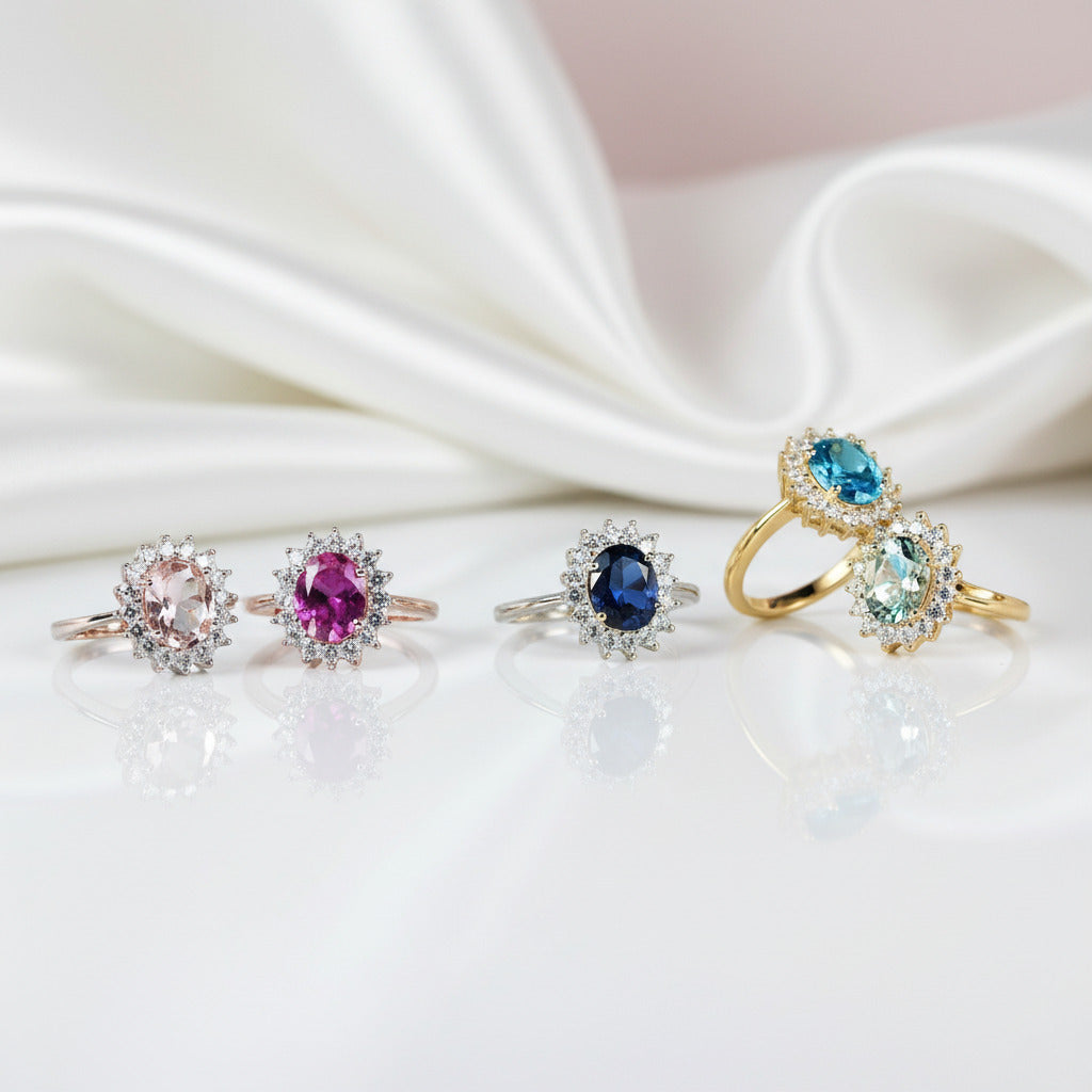 Princess Diana Inspired Colored Gemstone Engagement Ring-Black Diamonds New York