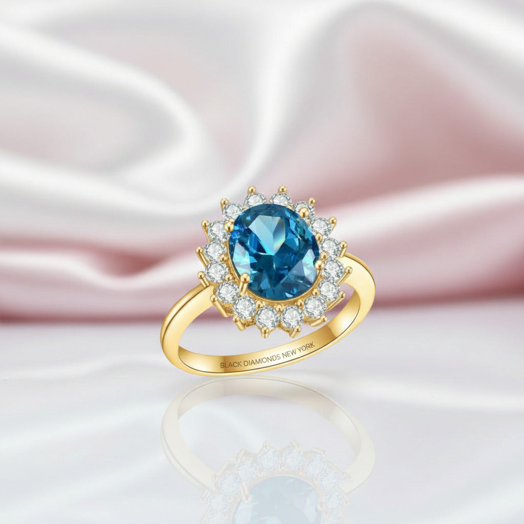 Princess Diana Inspired Colored Gemstone Engagement Ring-Black Diamonds New York