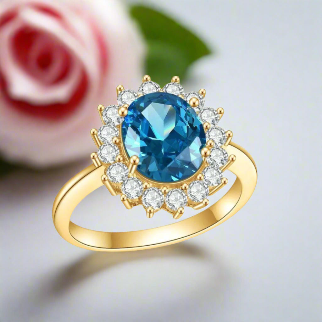 Princess Diana Inspired Colored Gemstone Engagement Ring-Black Diamonds New York