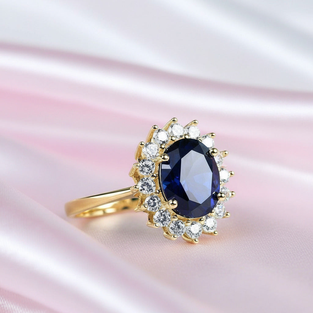 Princess Diana Inspired Colored Gemstone Engagement Ring-Black Diamonds New York