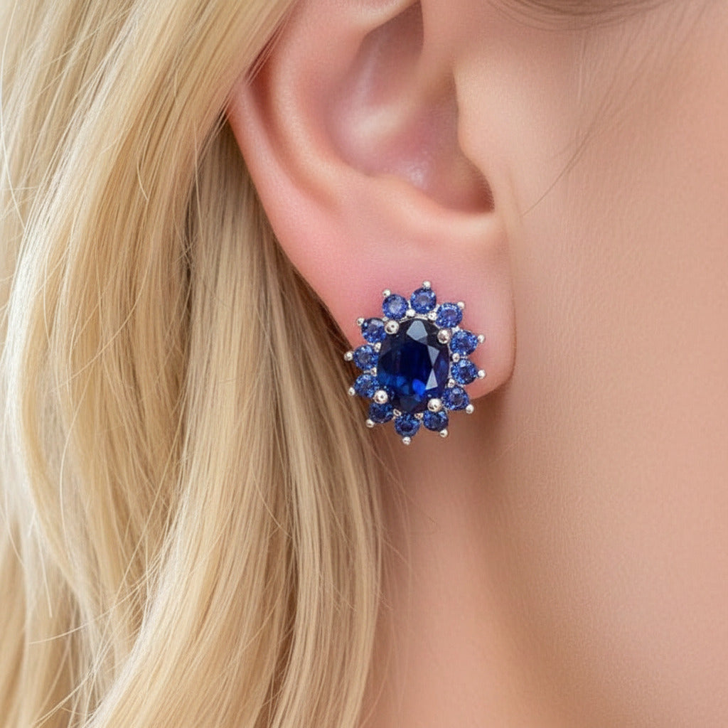 Princess Diana Inspired Natural Blue Sapphire Jewelry Set-Black Diamonds New York