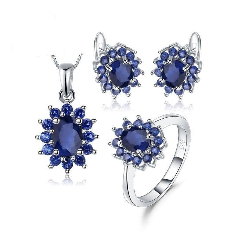 Princess Diana Inspired Natural Blue Sapphire Jewelry Set-Black Diamonds New York