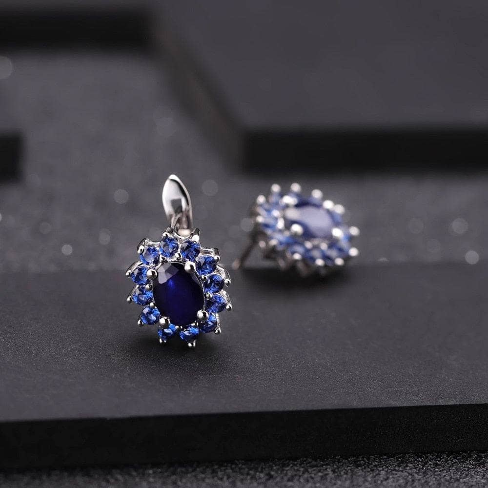 Princess Diana Natural Blue Sapphire Necklace and Earrings Ring Set - Black Diamonds New York