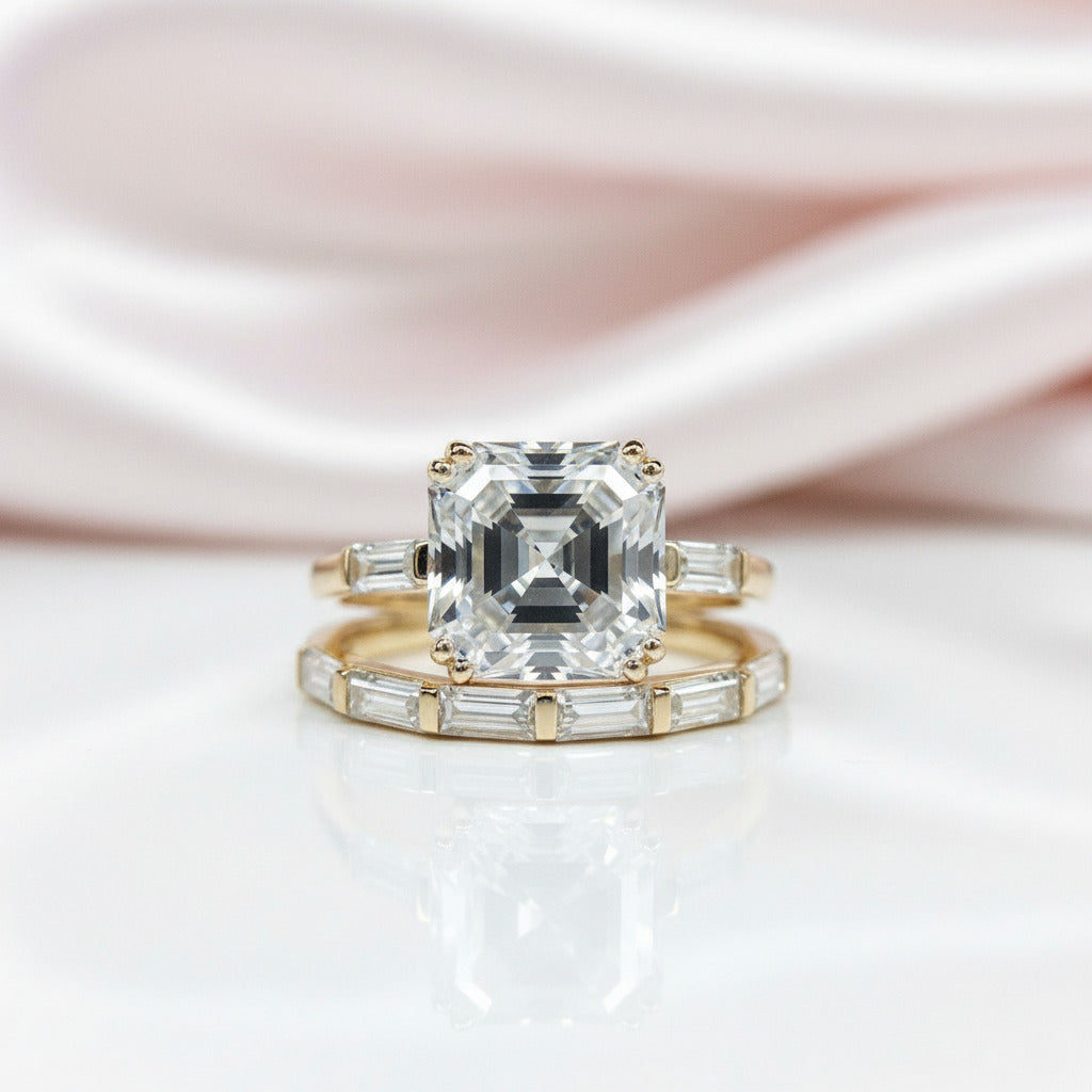 Products 14K Yellow Gold 4.5ct Asscher Cut Diamond Option Ring Set-Black Diamonds New York