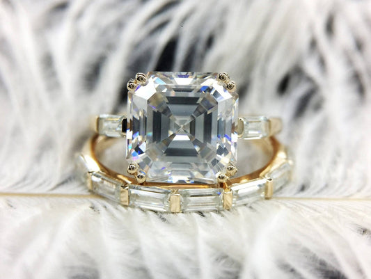 Products 14K Yellow Gold 4.5ct Asscher Cut Diamond Ring Set-Black Diamonds New York
