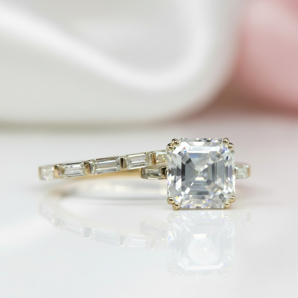 Products 14K Yellow Gold 4.5ct Asscher Cut Diamond Option Ring Set-Black Diamonds New York