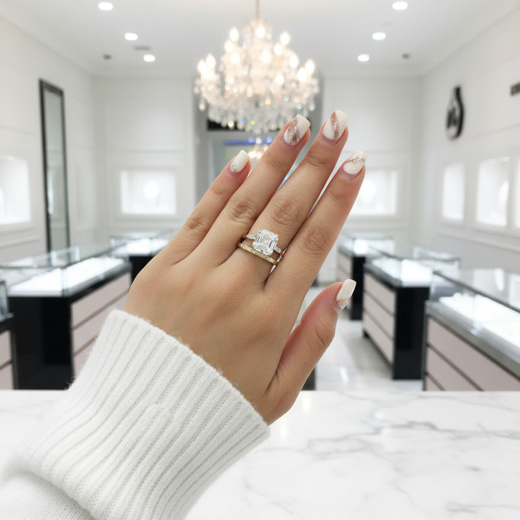 Products 14K Yellow Gold 4.5ct Asscher Cut Diamond Option Ring Set-Black Diamonds New York