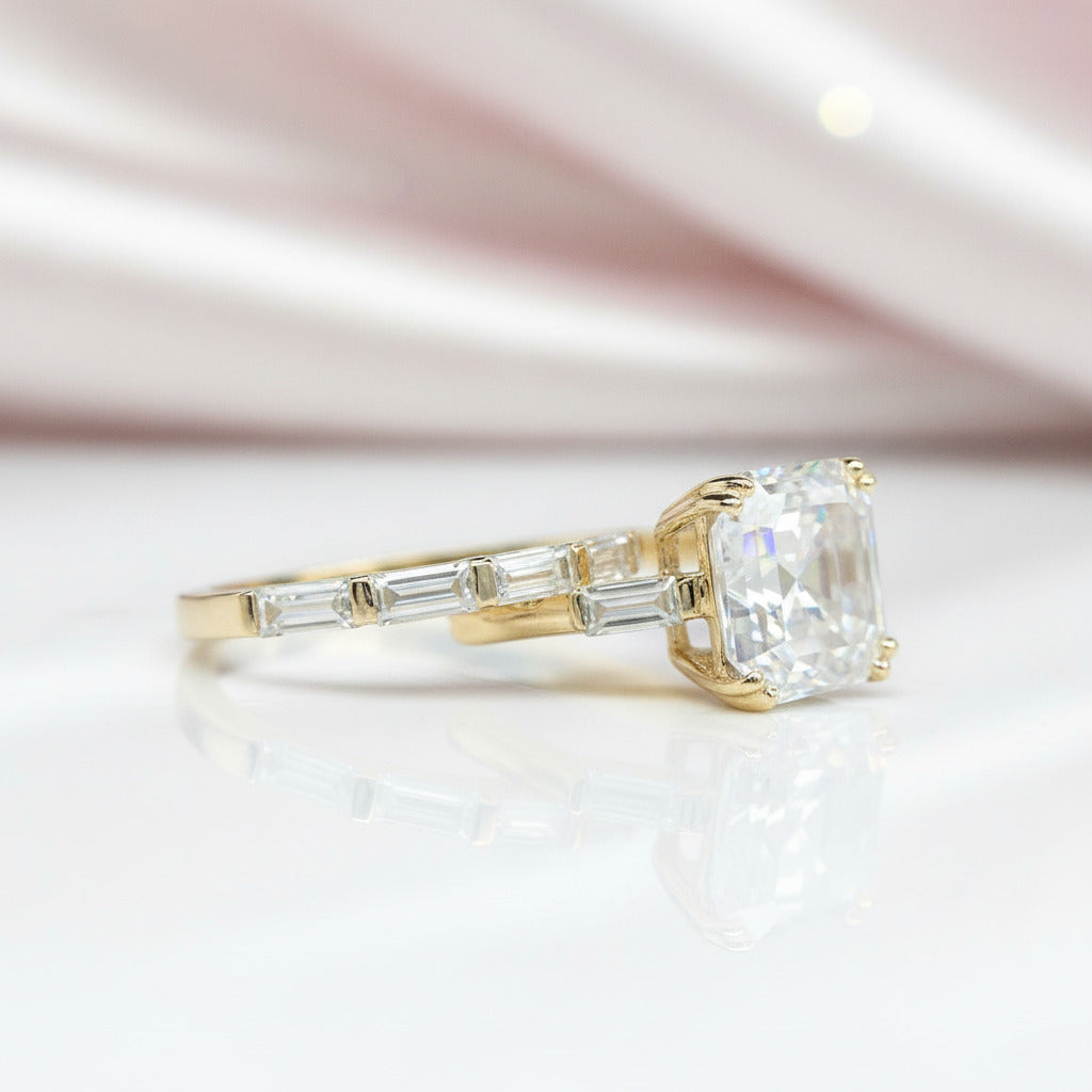 Products 14K Yellow Gold 4.5ct Asscher Cut Diamond Option Ring Set-Black Diamonds New York