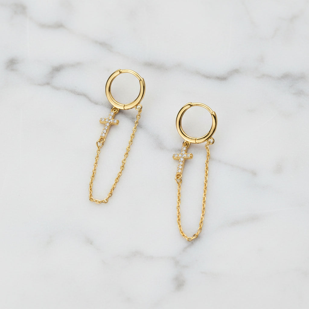 Punk Cross Diamond Option Hoop Earrings-Black Diamonds New York