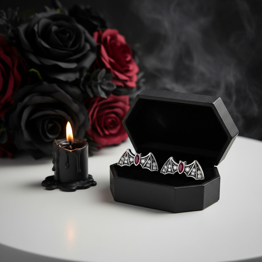 Punk Diamond Bat Stud Earrings-Black Diamonds New York