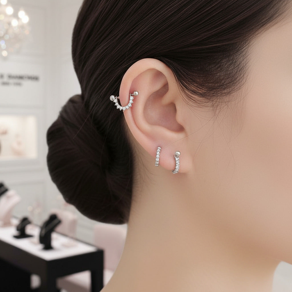 Punk Diamond U-Shaped Screw Earrings-Black Diamonds New York