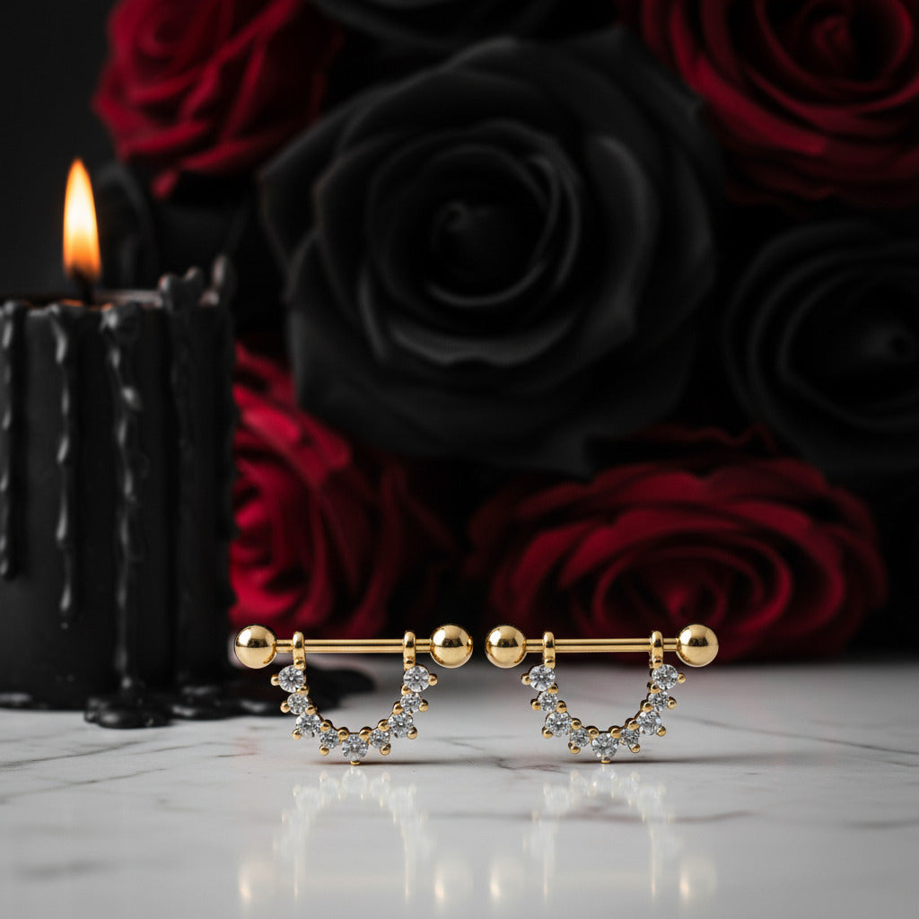 Punk Diamond Option U-Shaped Screw Earrings-Black Diamonds New York