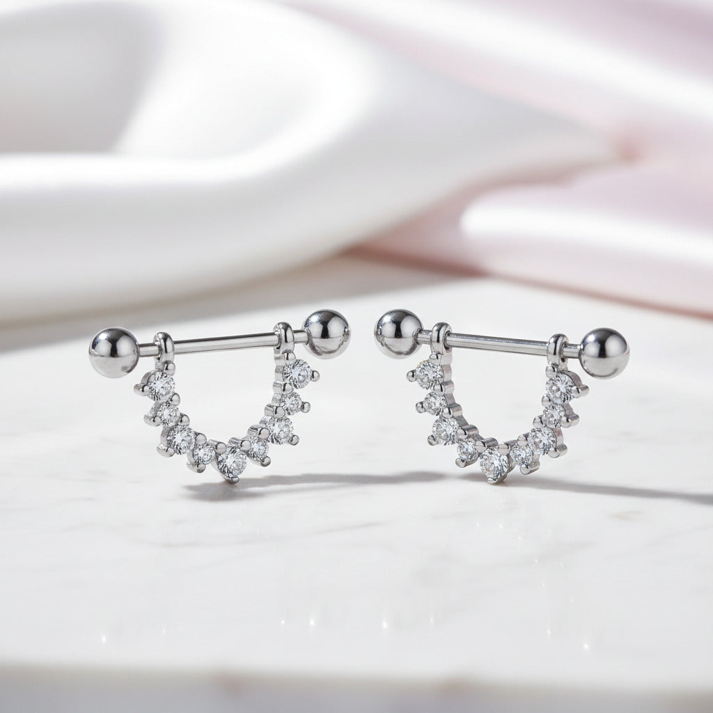Punk Diamond Option U-Shaped Screw Earrings-Black Diamonds New York