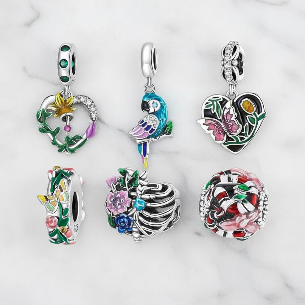 Punk Flower & Bird Charm Series-Black Diamonds New York
