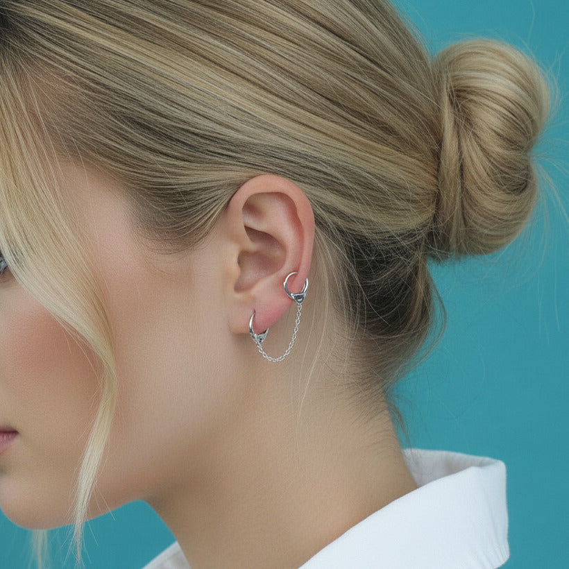Punk Handcuffs Link Chain Hoop Earrings-Black Diamonds New York