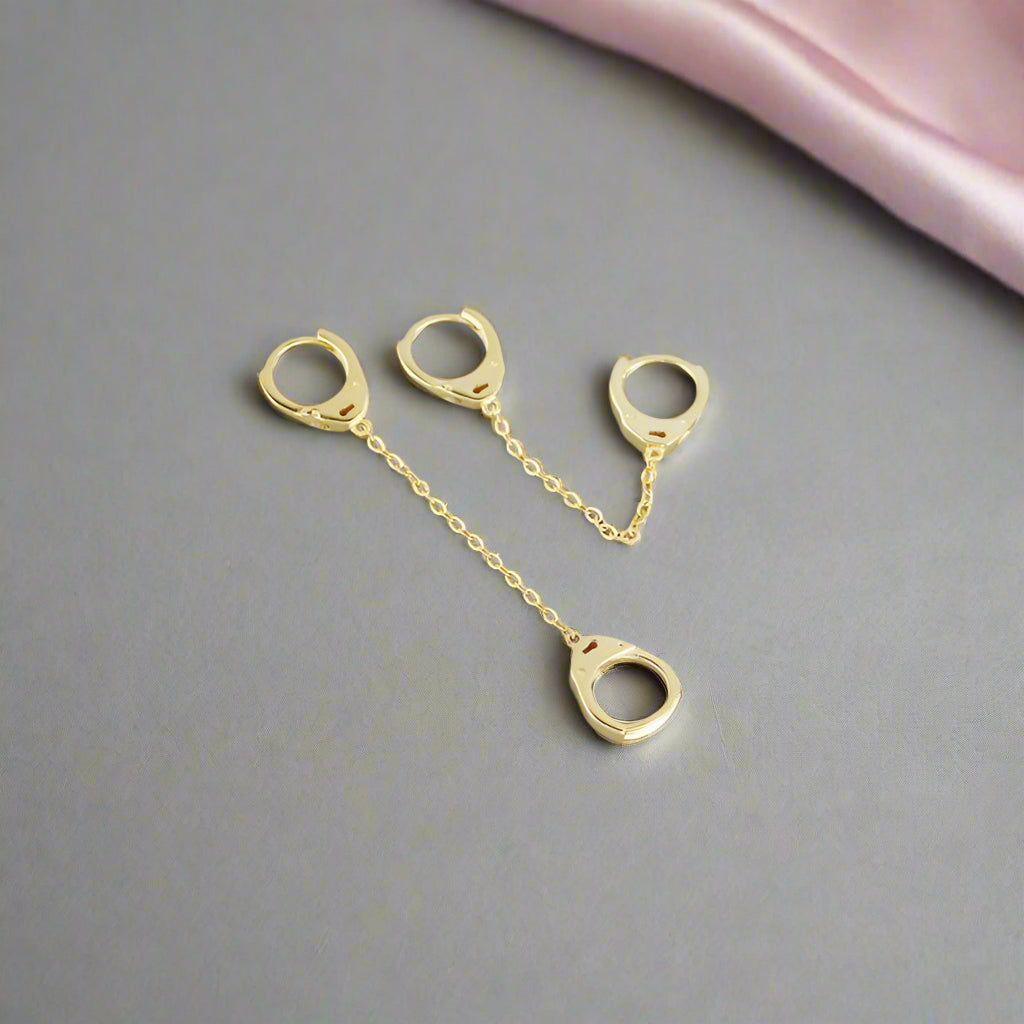 Punk Handcuffs Link Chain Hoop Earrings-Black Diamonds New York