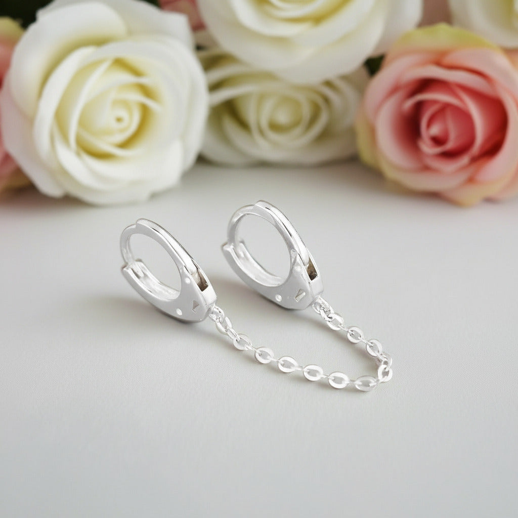 Punk Handcuffs Link Chain Hoop Earrings-Black Diamonds New York