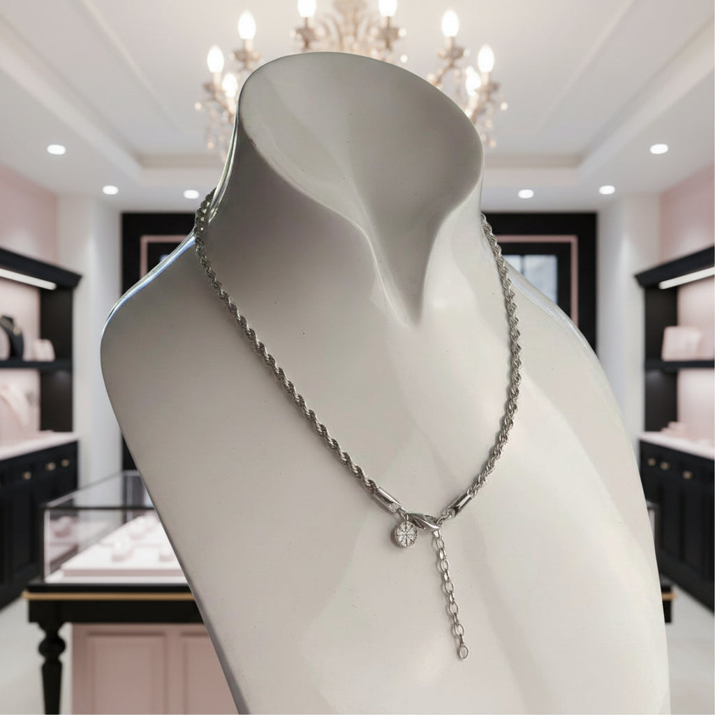 Punk Karma Wheel Wire-Cable Necklace-Black Diamonds New York