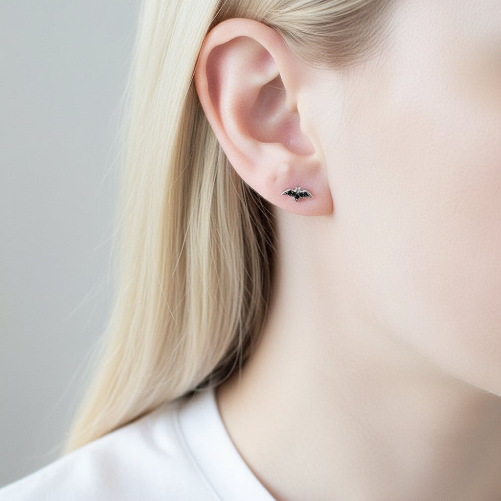 Punk Night Bat Stud Earrings-Black Diamonds New York