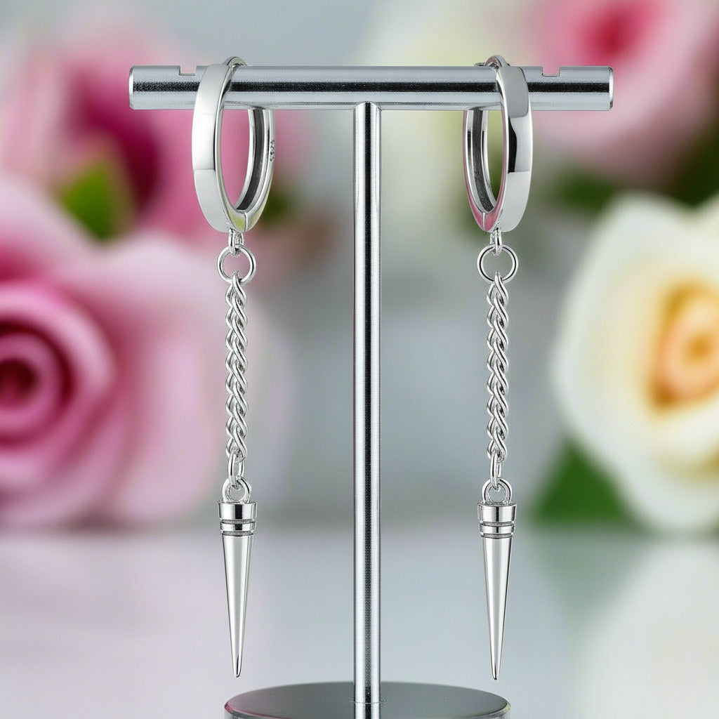 Punk Rivet Chain Hoop Earrings-Black Diamonds New York