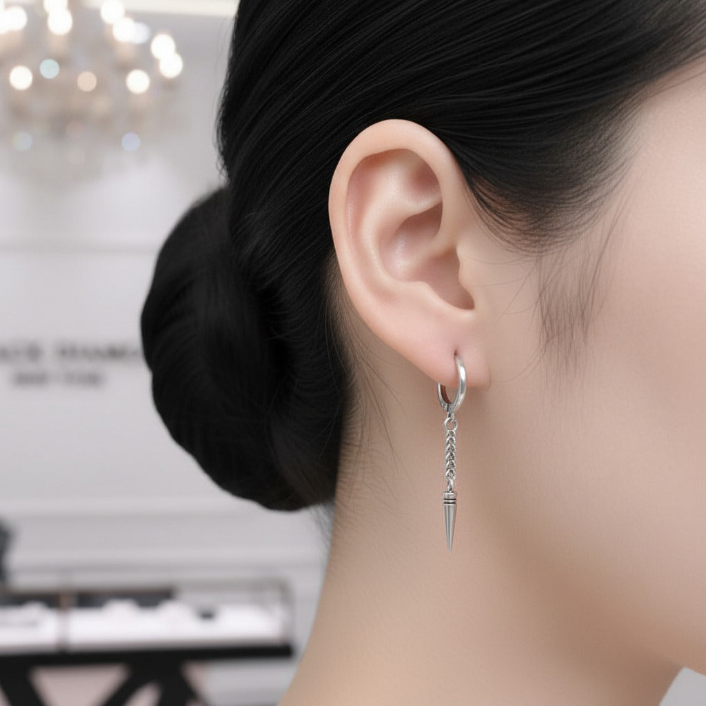 Punk Rivet Chain Hoop Earrings-Black Diamonds New York