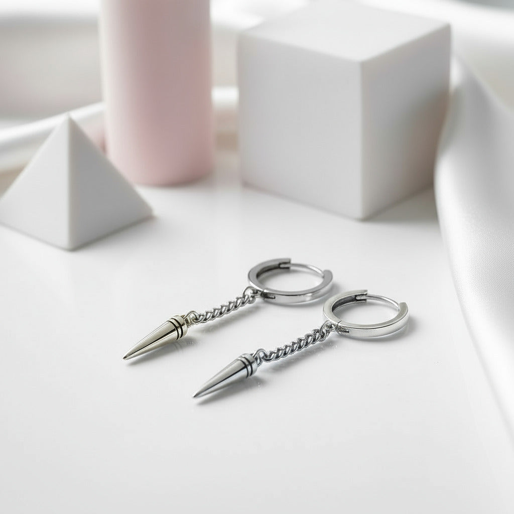 Punk Rivet Chain Hoop Earrings-Black Diamonds New York