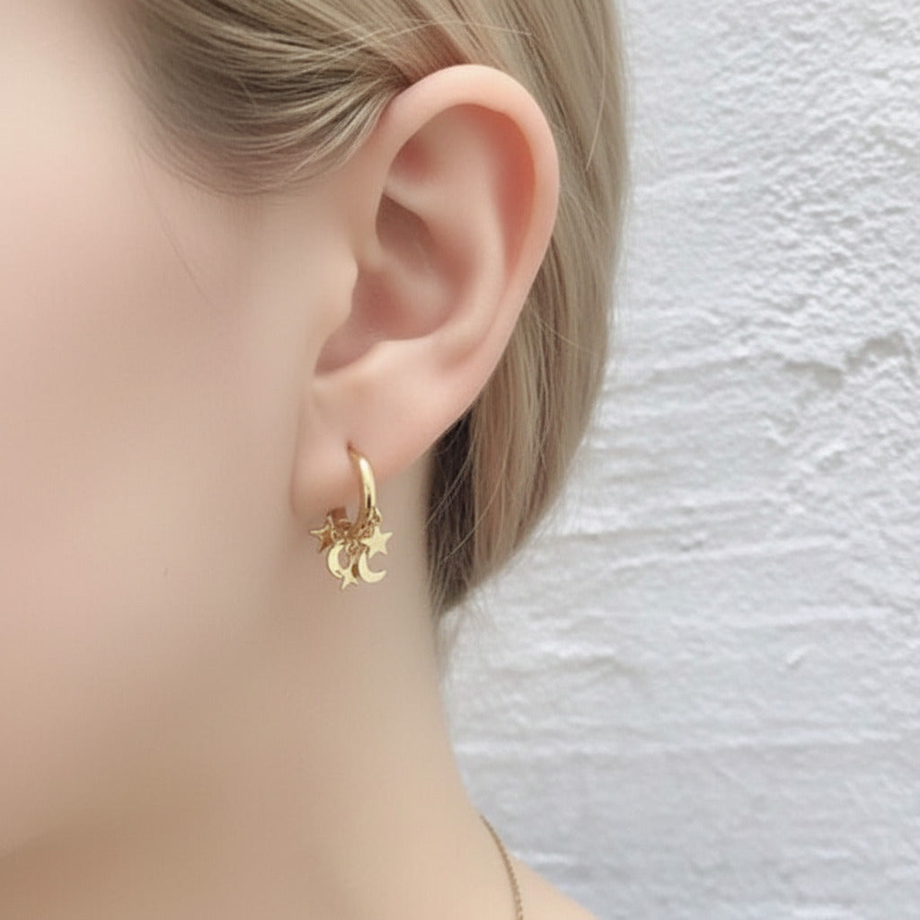 Punk Rock Bohemian Star Moon Tassel Hoop Earrings-Black Diamonds New York