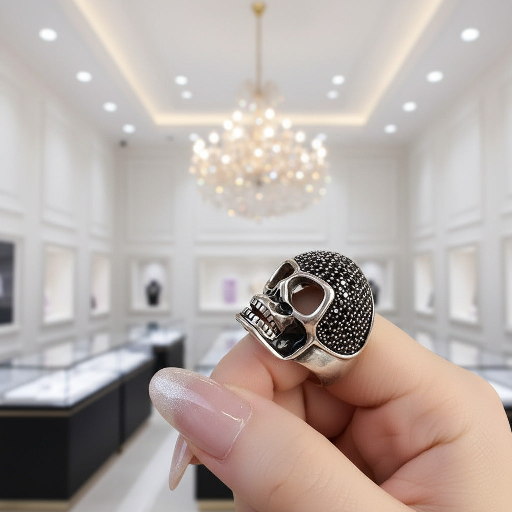 Punk Skull Diamond Option Pave Setting Ring-Black Diamonds New York