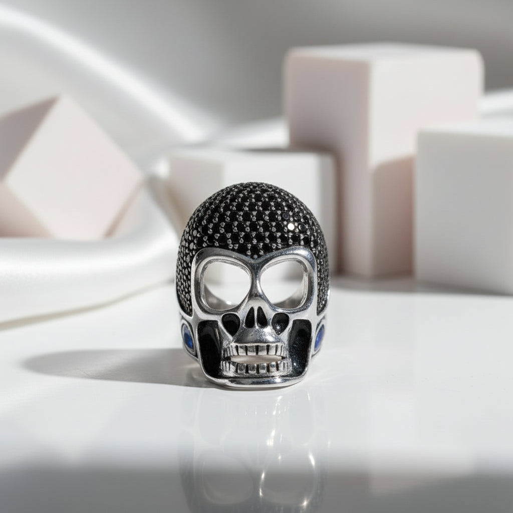 Punk Skull Diamond Option Pave Setting Ring-Black Diamonds New York