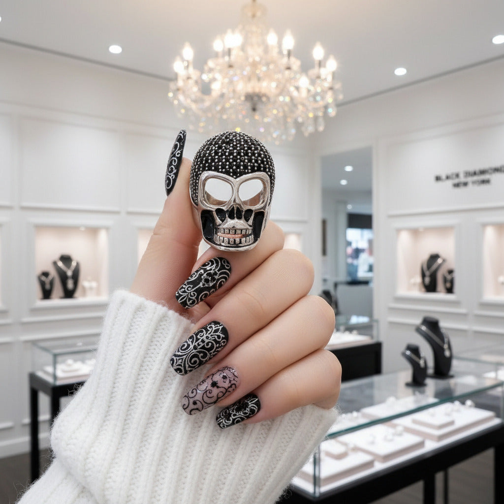 Punk Skull Diamond Option Pave Setting Ring-Black Diamonds New York