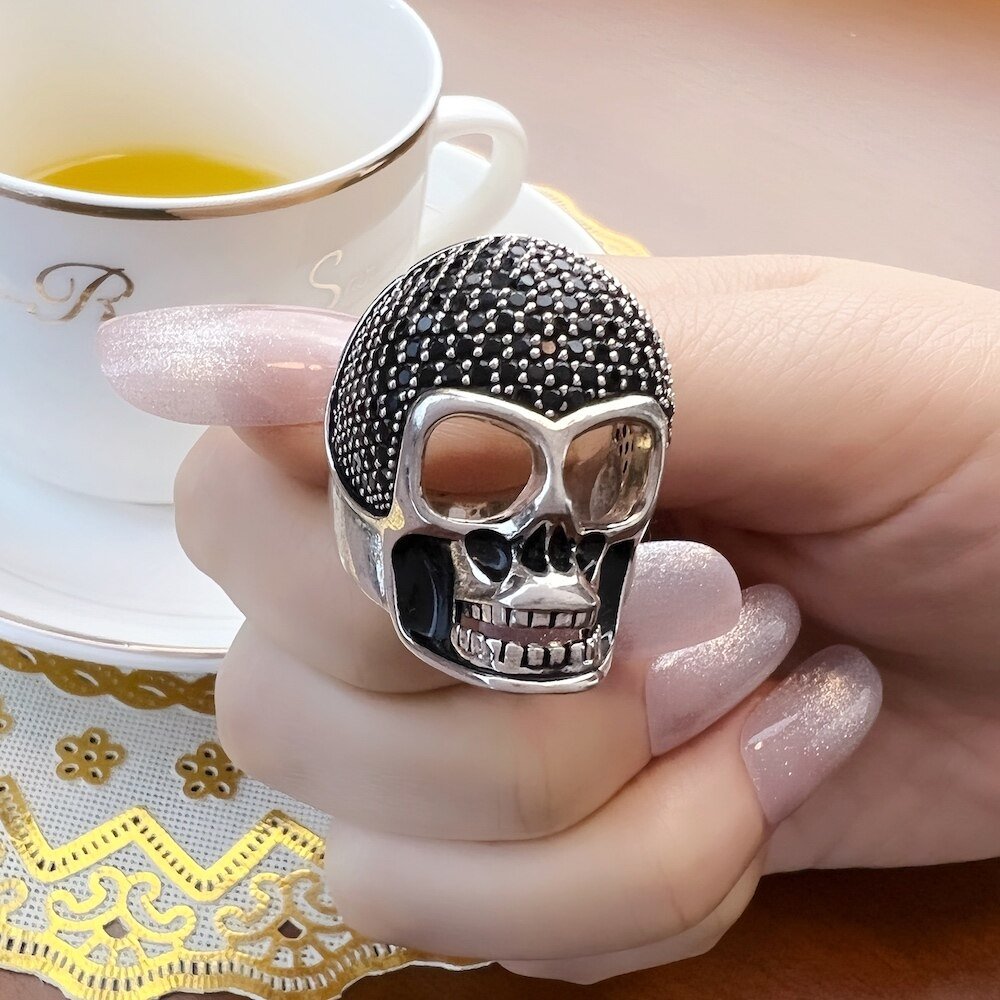 European Style Punk Skull Diamond Pave Setting Ring