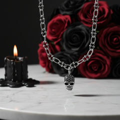 Punk Skull Diamond Option Paved Charm Necklace