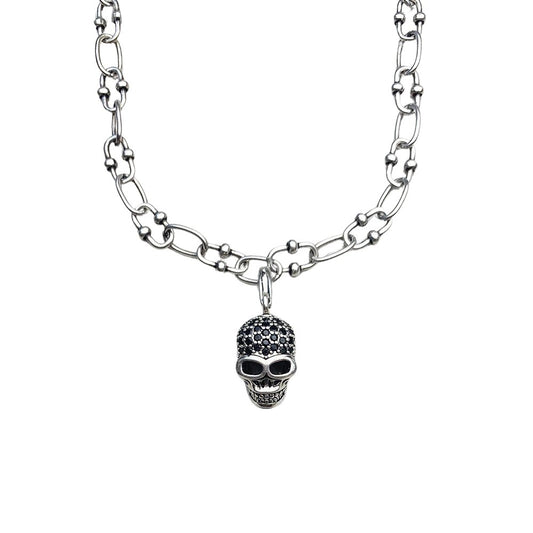 Punk Skull Created Diamond Paved Charm Necklace-Black Diamonds New York